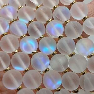 White Opal Glass Iridescent Beaded Bracelet